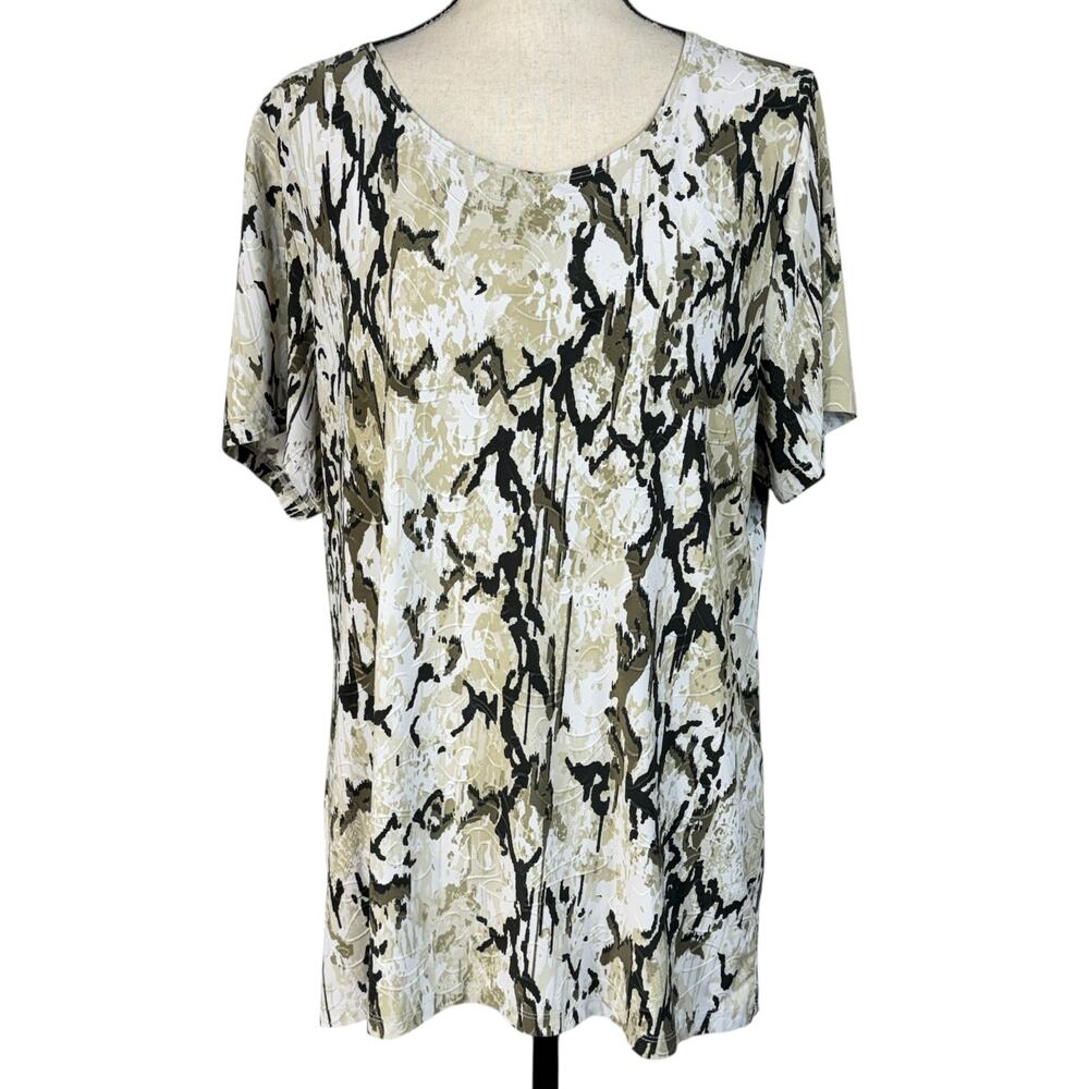 JM Collection X-Large Top Jacquard Abstract Stretch Short Sleeves Round Neck